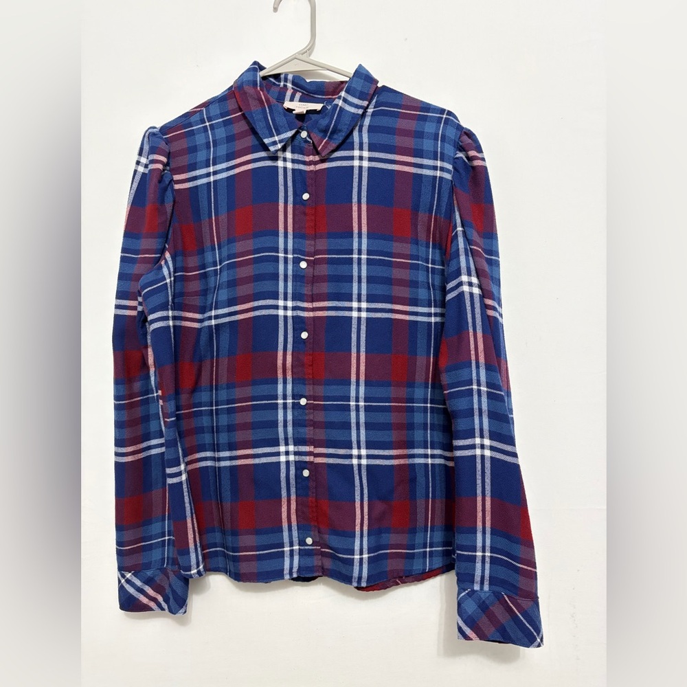 Como Vintage women’s L Plaid Button Down Shirt Gathered Sleeve Detail(A393)✨